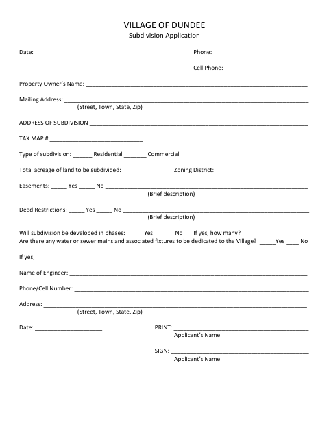 First page of the Subdivision Application