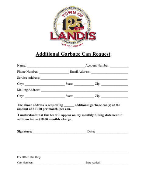 First page of the Additional Garbage Can Request