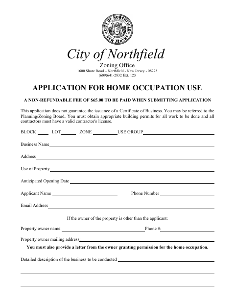 First page of the Application for Home Occupation Use