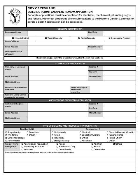 First page of the Building Permit and Plan Review Application