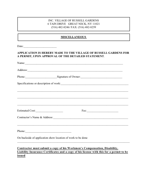 First page of the Miscellaneous Permit Application