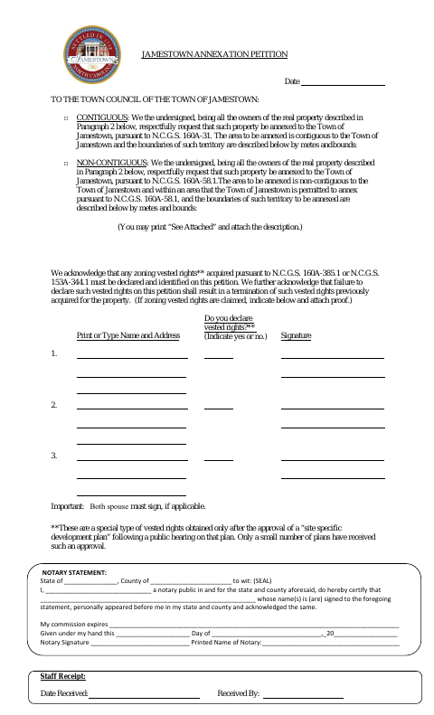 First page of the Annexation Petition