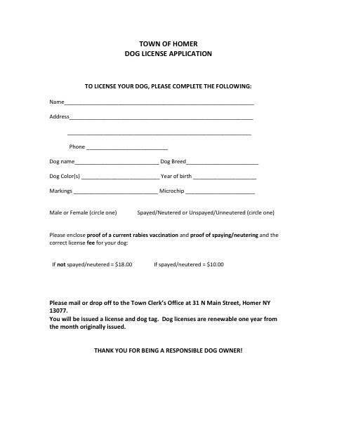 First page of the Dog License Application