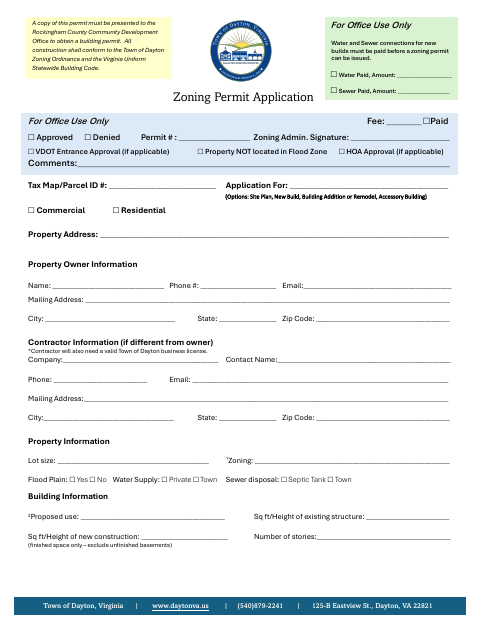 First page of the Zoning Permit Application