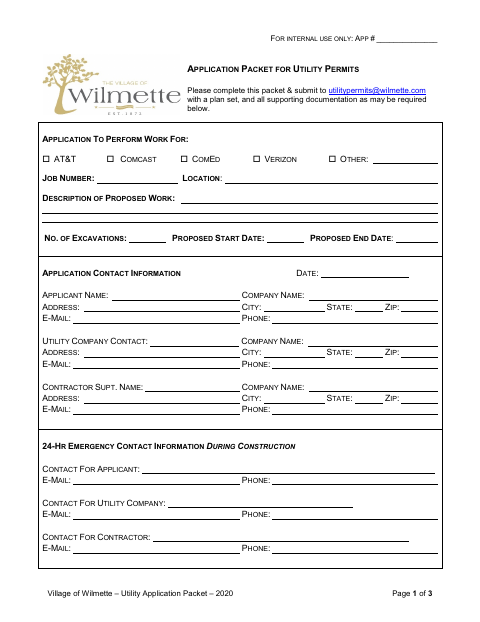 First page of the Utility Permit Application Packet