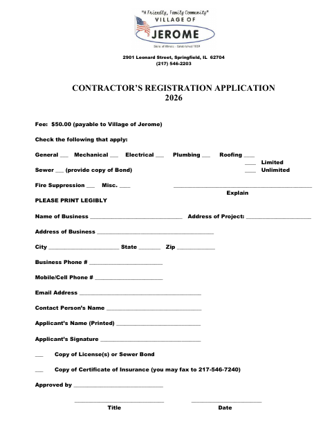 First page of the Contractor’s Registration Application