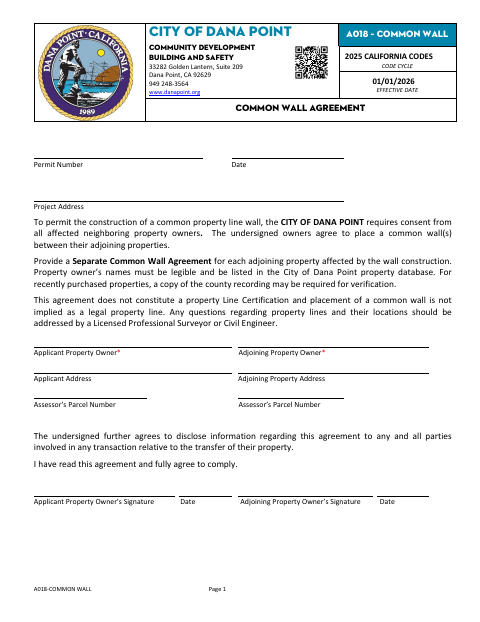 First page of the Common Wall Agreement