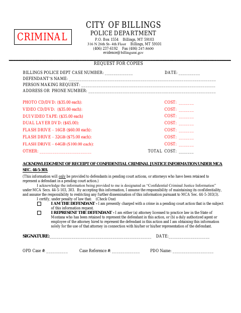 First page of the Request for Copies