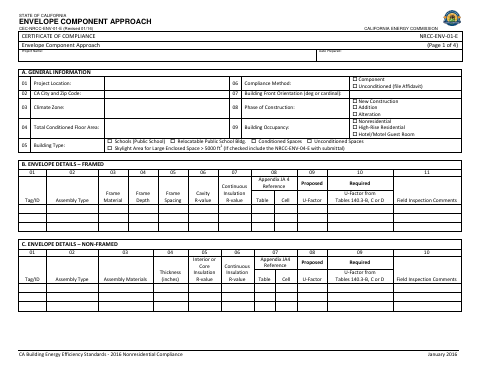 First page of the Envelope Component Approach Certificate Of Compliance