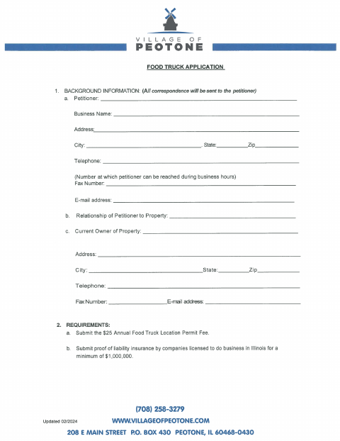 First page of the Food Truck Application