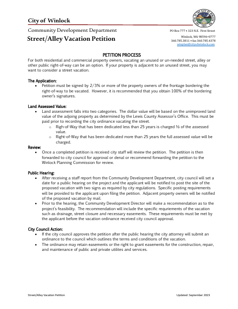 First page of the Street/Alley Vacation Petition