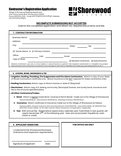 First page of the Contractor's Registration Application