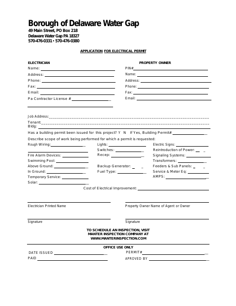 First page of the Electrical Permit Application