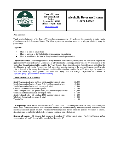 First page of the Alcoholic Beverage License Application