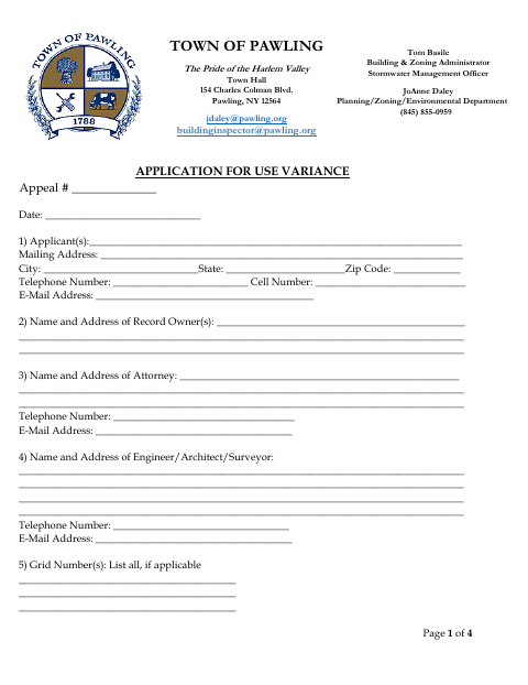First page of the Application for Use Variance