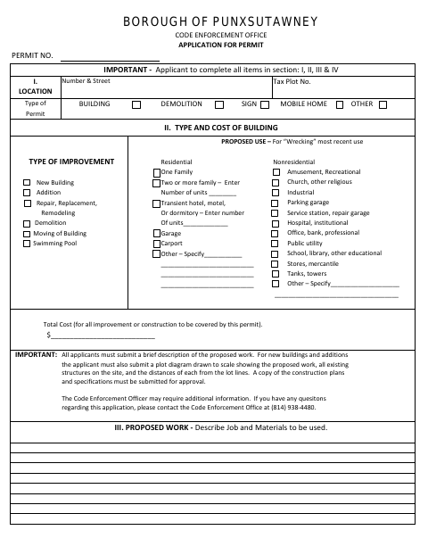 First page of the Application for Permit