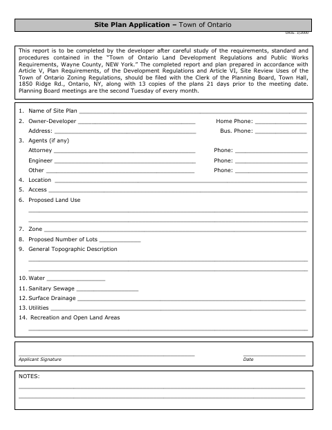 First page of the Site Plan Application