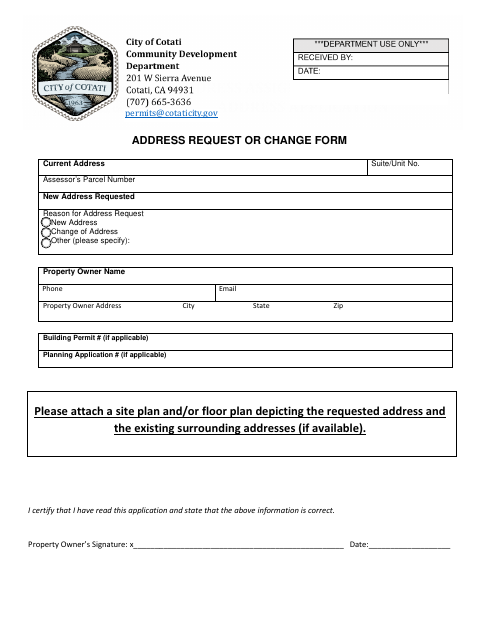 First page of the Address Assignment/Change of Address Application