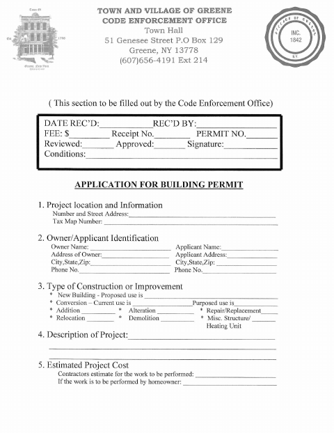 First page of the Building Permit Application