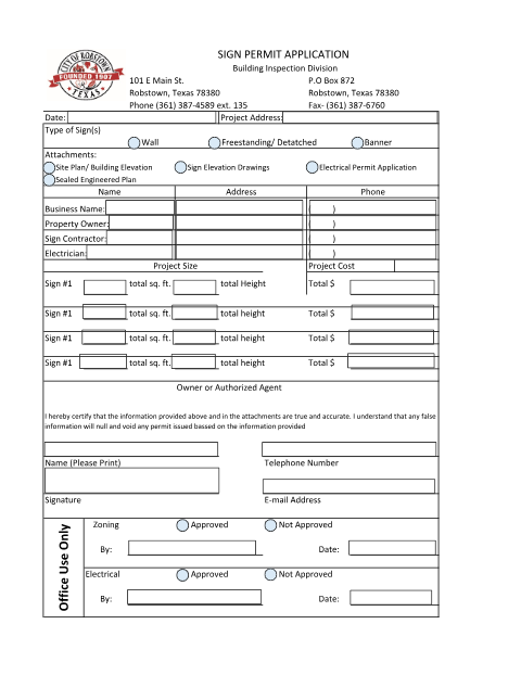 First page of the Sign Permit Application