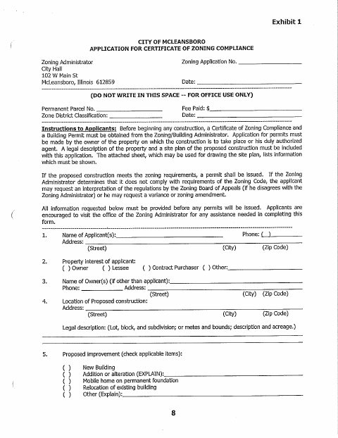 First page of the Zoning Permit Application