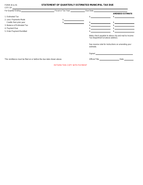 First page of the Statement of Quarterly Estimated Municipal Tax Due