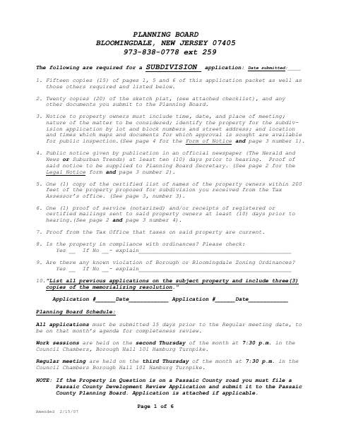 First page of the Subdivision Application and Proof of Service Affidavit