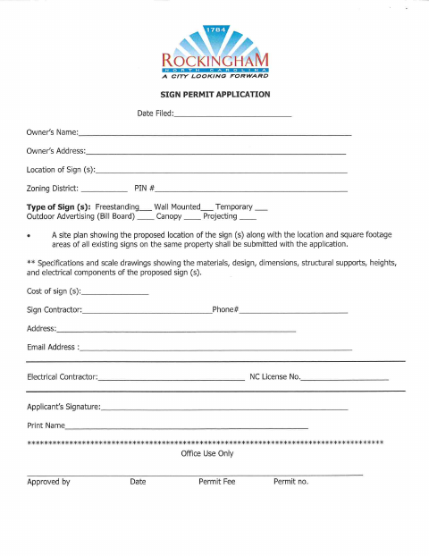 First page of the Sign Permit Application