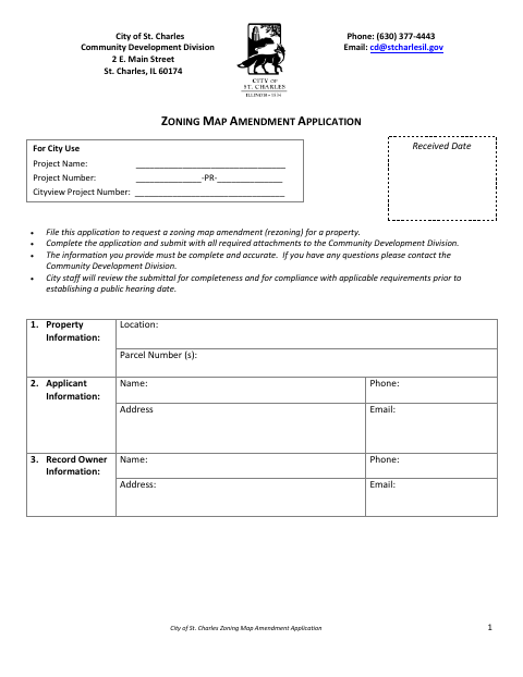 First page of the Zoning Map Amendment Application