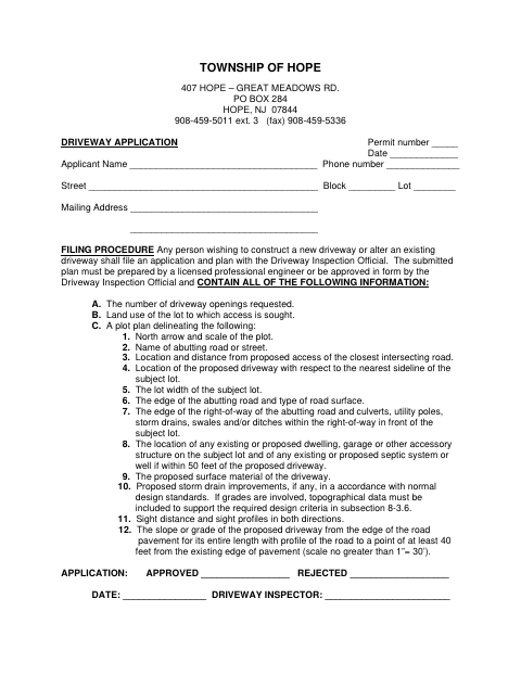First page of the Driveway Application