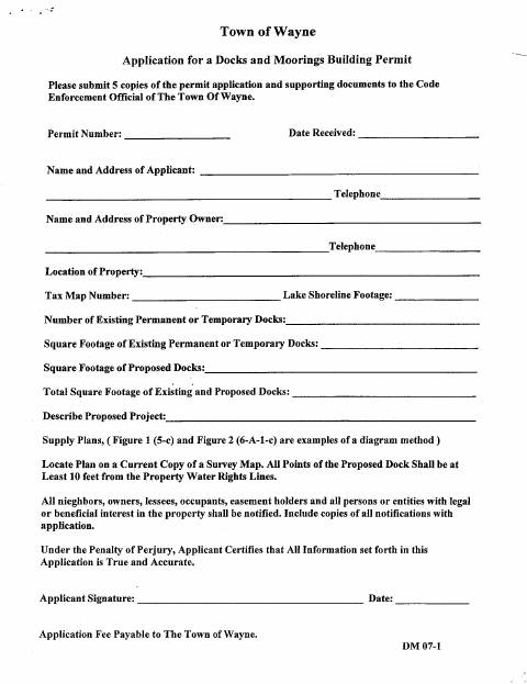 First page of the Application for Docks and Moorings Building Permit