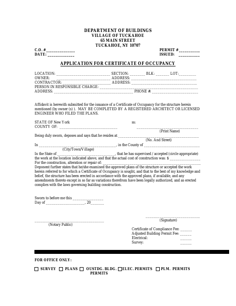 First page of the Application for Certificate of Occupancy
