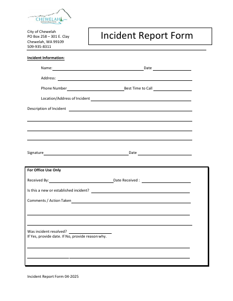 First page of the Incident Report Form