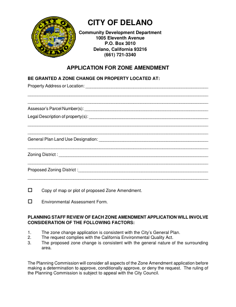 First page of the Application for Zone Amendment
