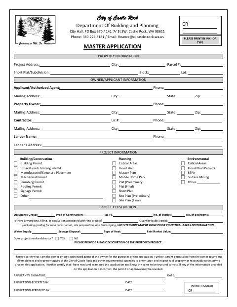First page of the Master Application