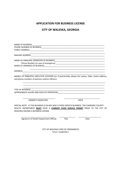 First page of the Business License Application