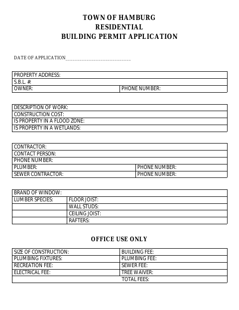 First page of the Residential Building Permit Application
