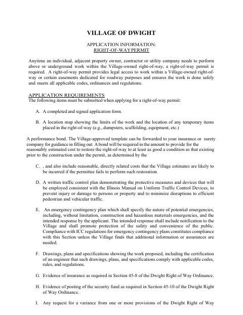 First page of the Right-of-Way Permit Application