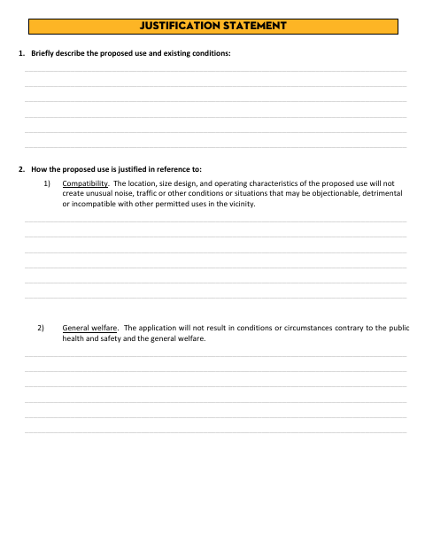 First page of the Justification Statement