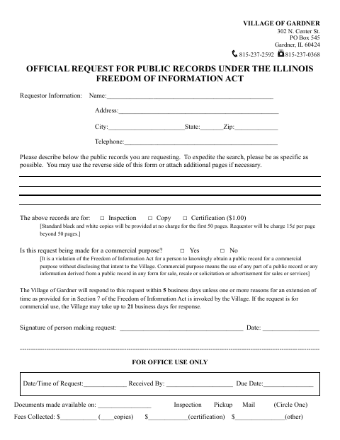 First page of the Official Request for Public Records