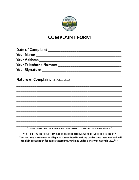 First page of the Complaint Form