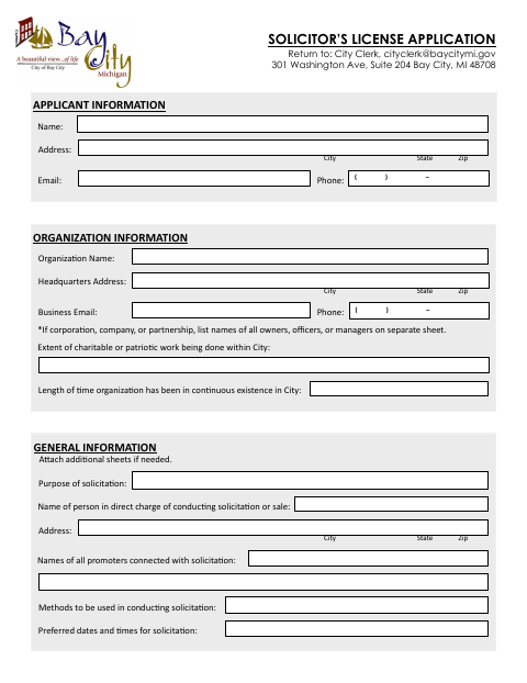 First page of the Solicitor's License Application
