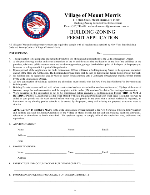 First page of the Building / Zoning Permit Application