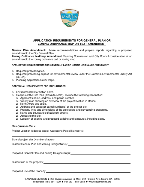 First page of the General Plan or Zoning Amendment Application Requirements