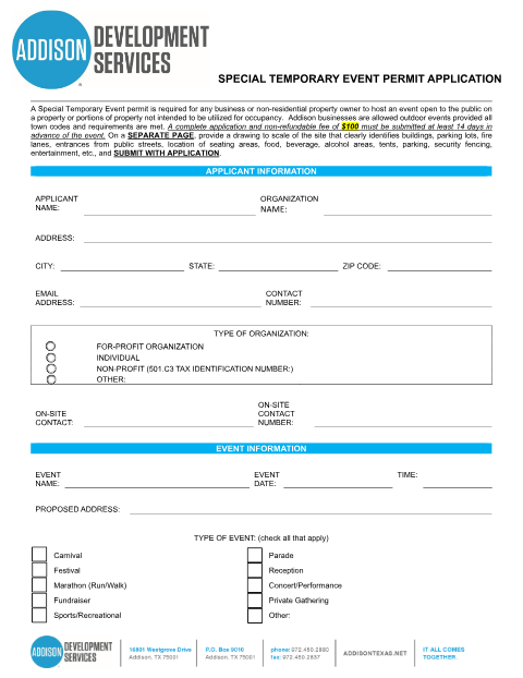 First page of the Special Temporary Event Permit Application