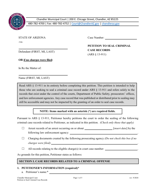 First page of the Petition to Seal Criminal Case Records