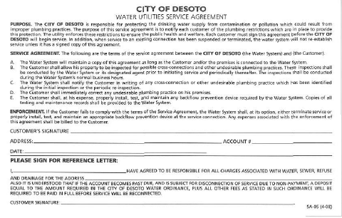First page of the Water Service Agreement
