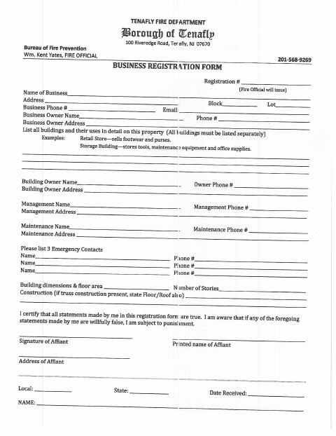 First page of the Business Registration Form