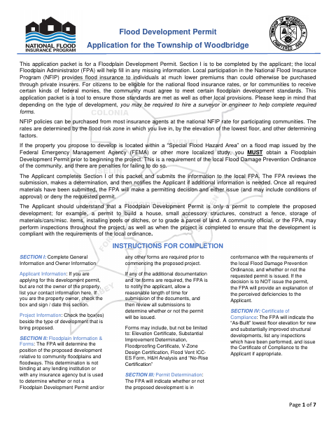 First page of the Floodplain Development Permit Application