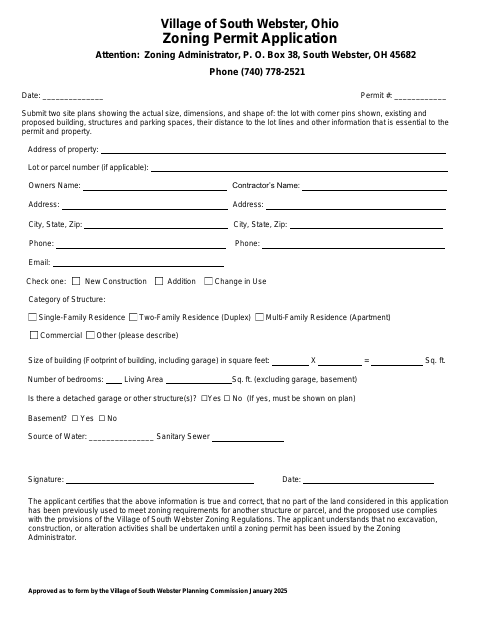 First page of the Zoning Permit Application